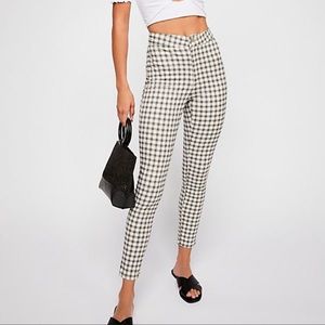 Free People “Belle” Stretchy Plaid Skinny Leg Plaid Pants Blue & Yellow Sz 30